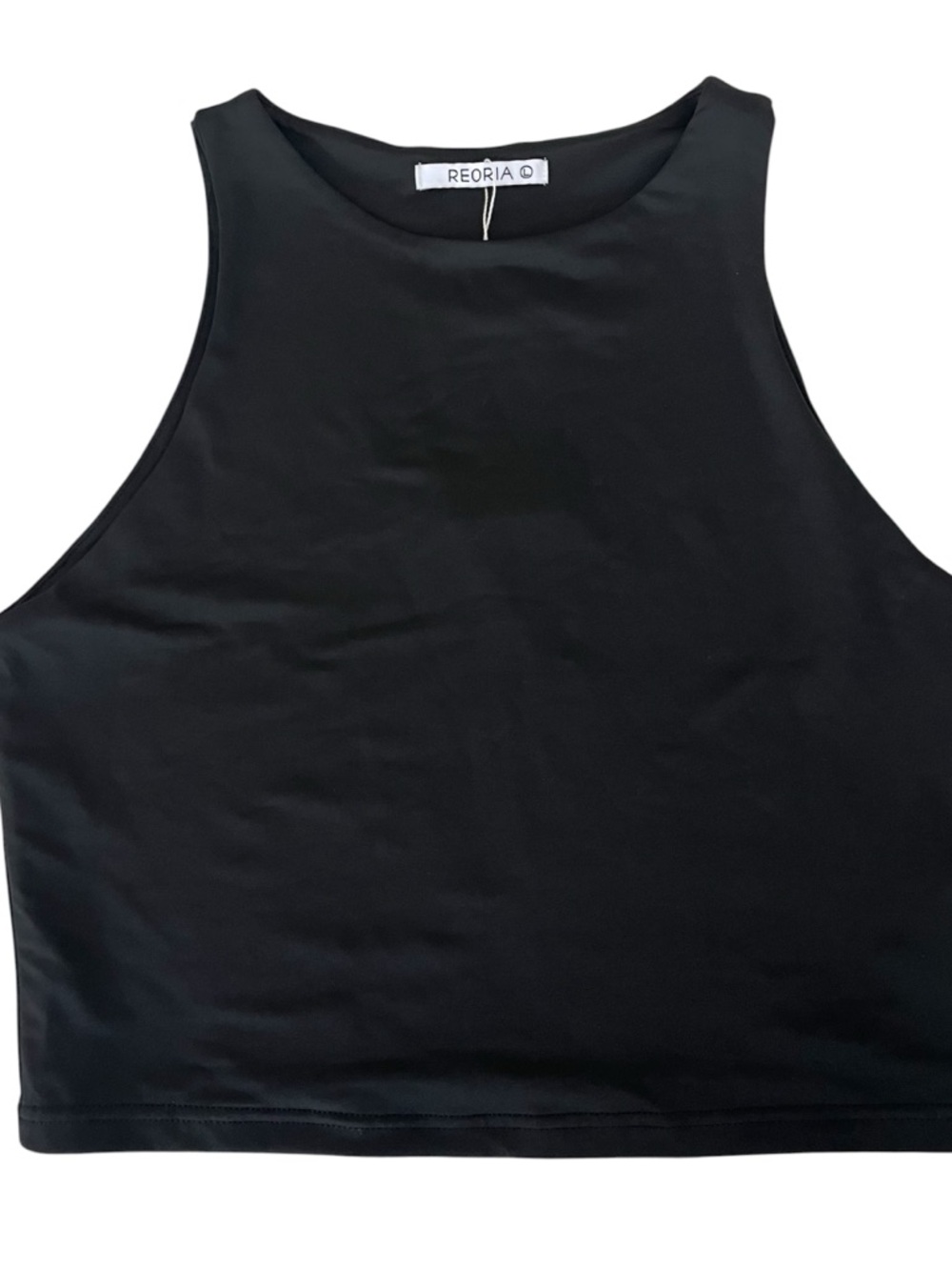REORIA Womens High Neck Seamless Double Lined Crop Tank Top Large Black NWT - Picture 2 of 9